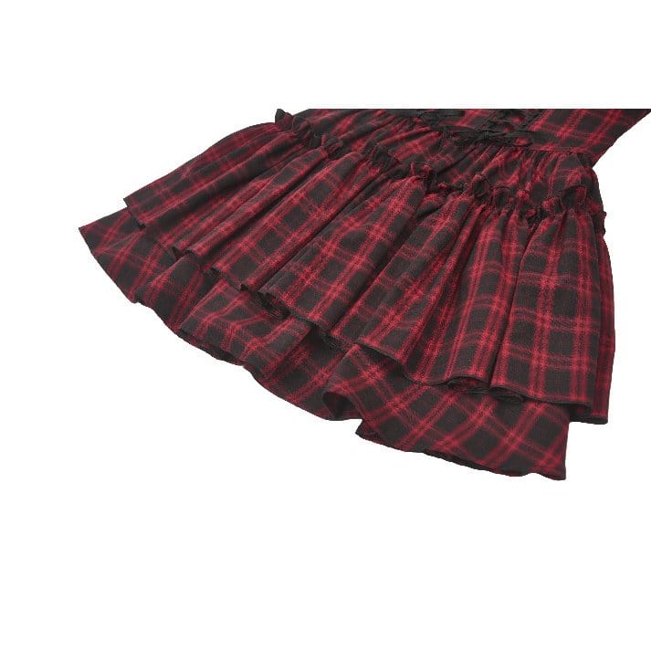 Punk Design Women's Grunge Lace-up Ruched Plaid Cake Dress
