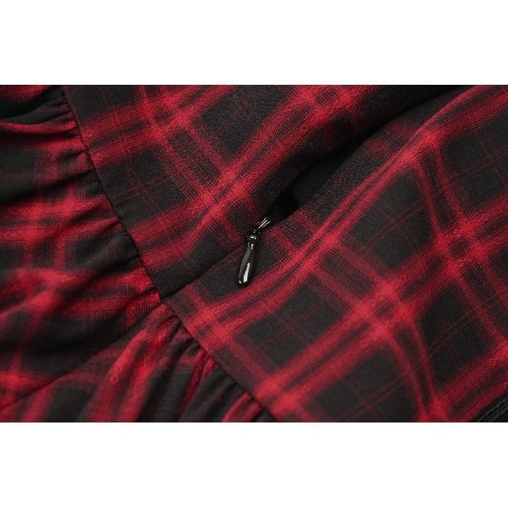 Punk Design Women's Grunge Lace-up Ruched Plaid Cake Dress