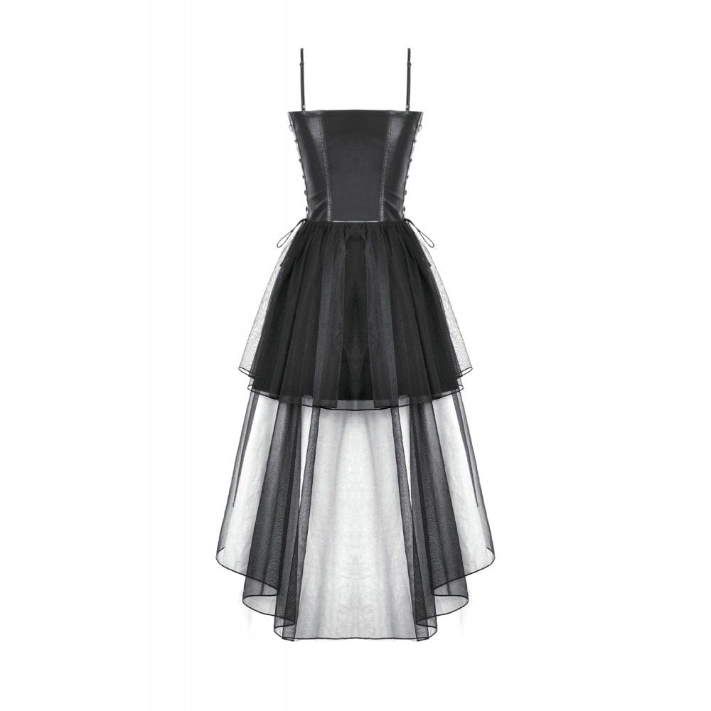 Punk Design Women's Punk Buckle Strap Lace-up Mesh Splice Slip Dress