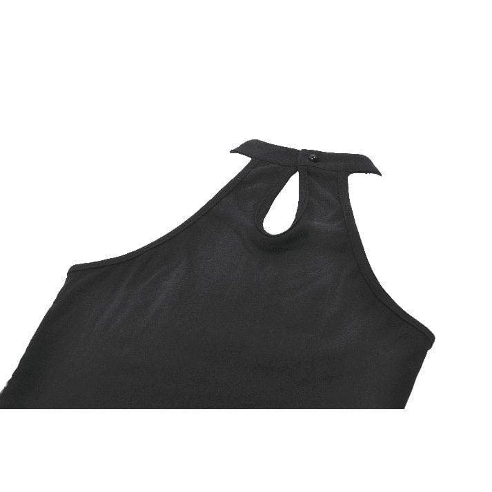 Punk Design Women's Punk Eyelet Strap Halterneck Mesh Panel Top