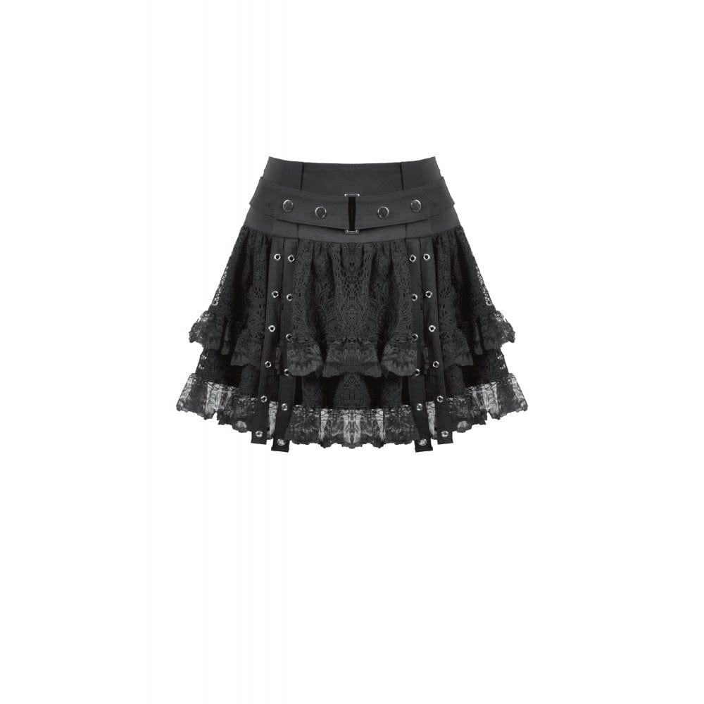 Punk Design Women's Punk Eyelet Strap Wide-Waistband Skirt