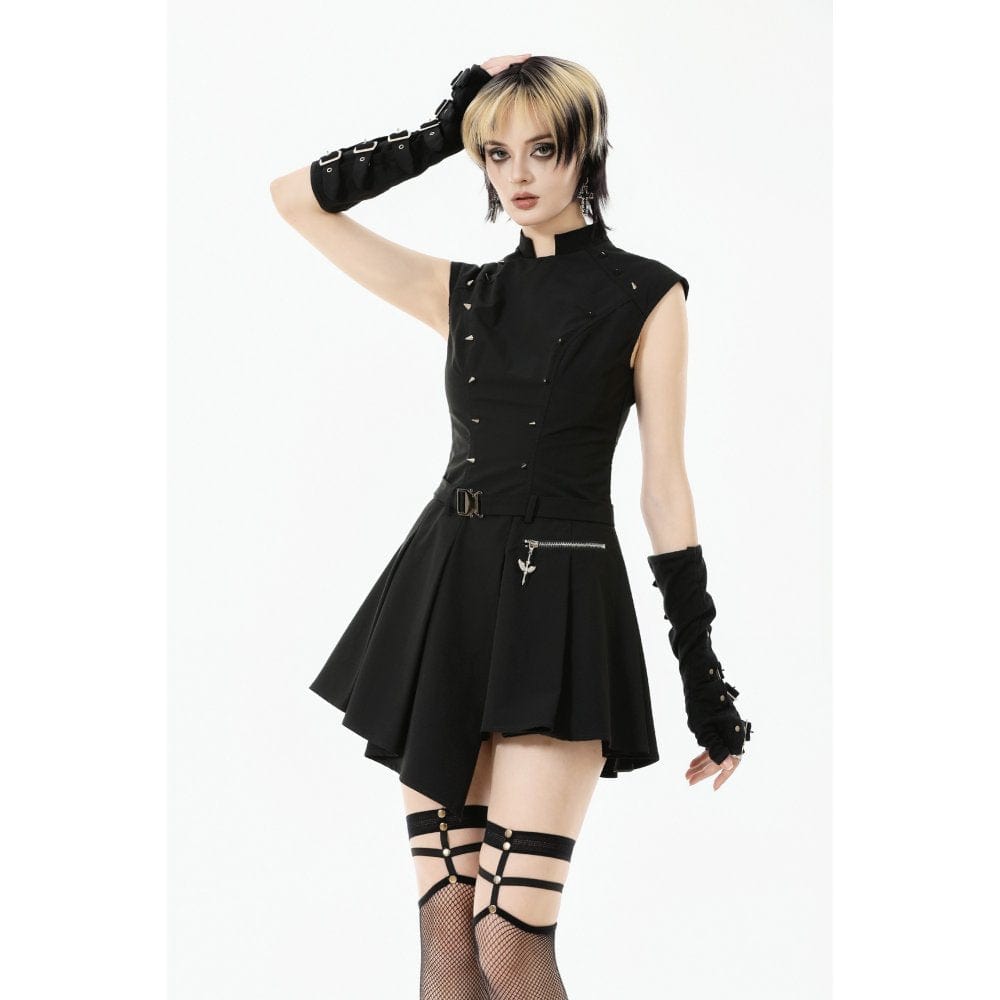 Punk Design Women's Punk Studded Asymmetrical Pleated Dress