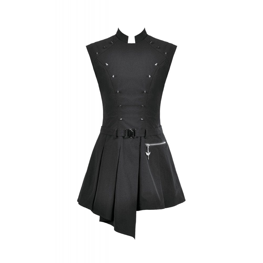 Punk Design Women's Punk Studded Asymmetrical Pleated Dress