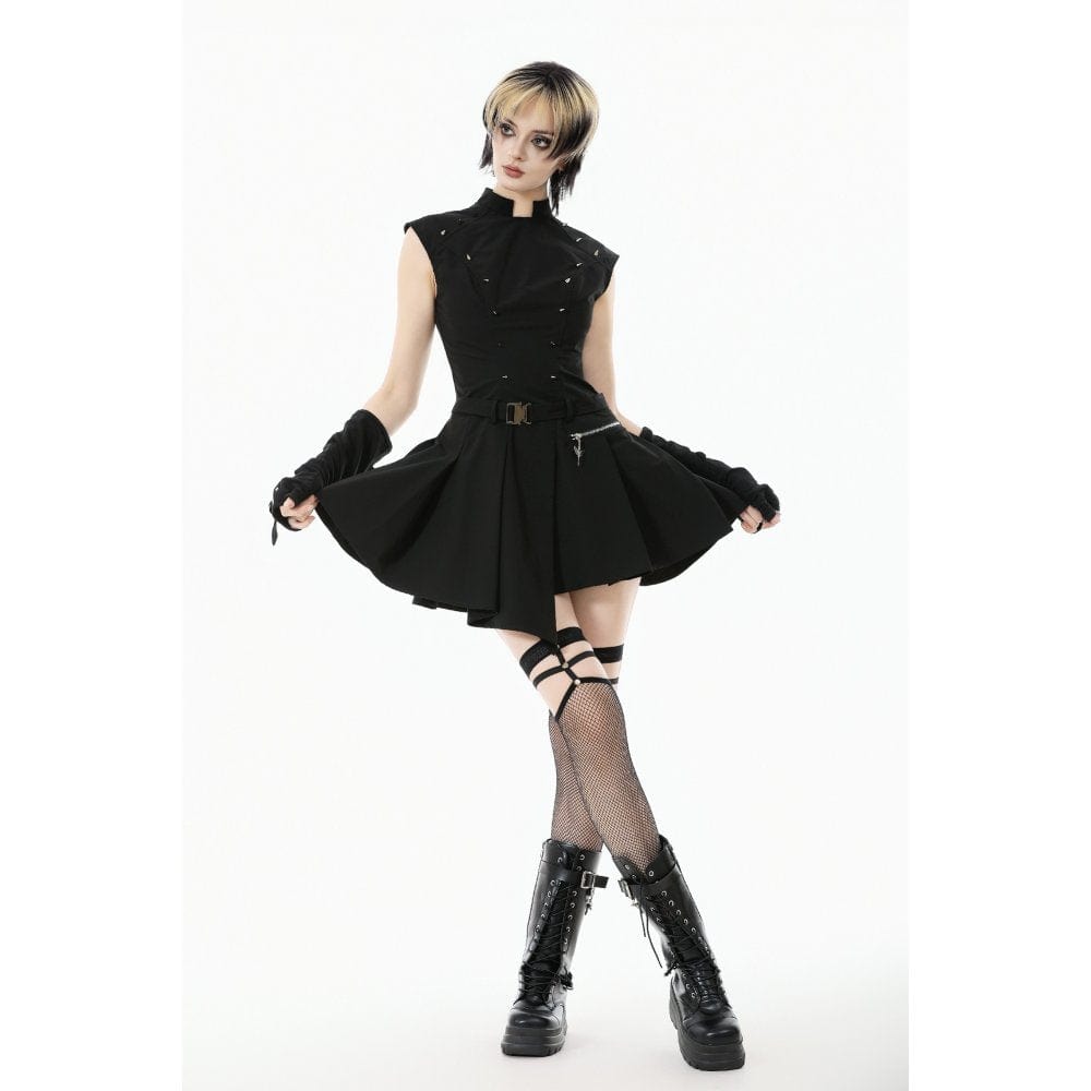 Punk Design Women's Punk Studded Asymmetrical Pleated Dress