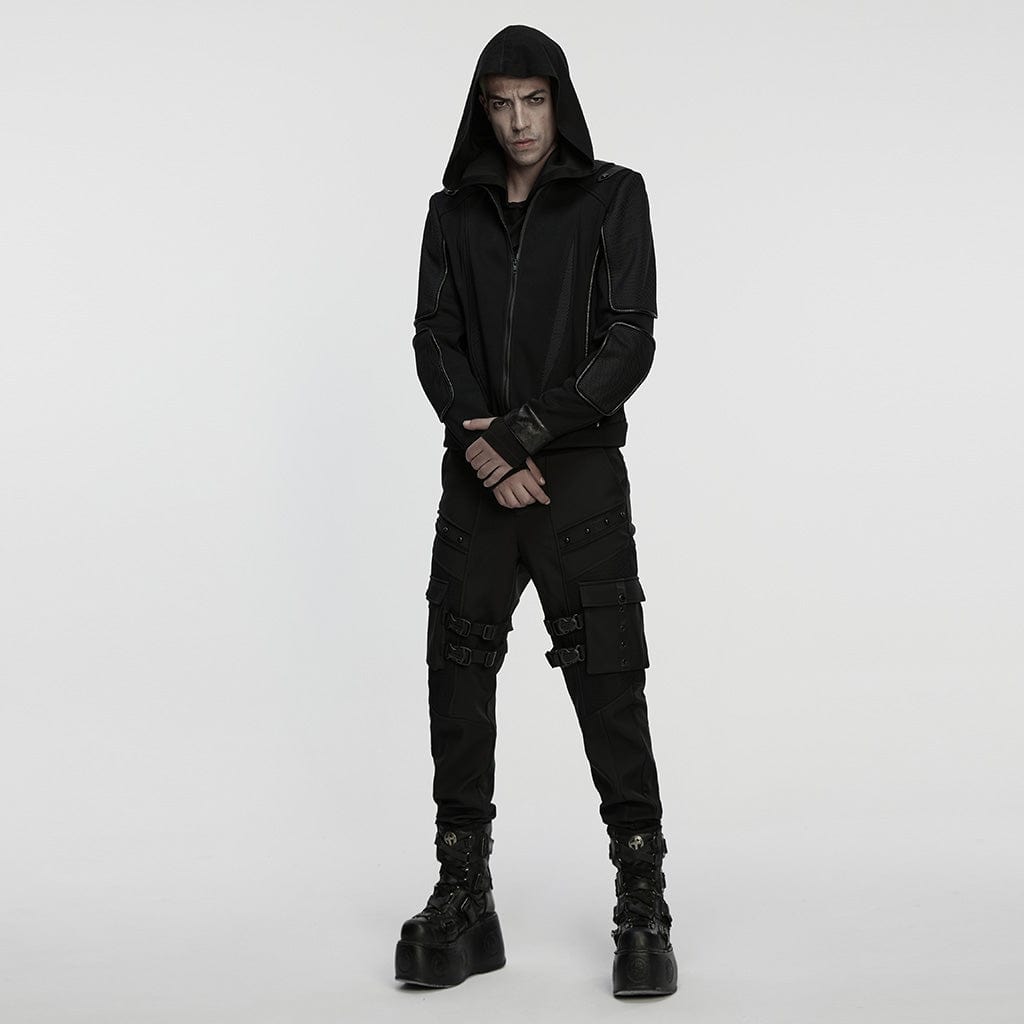 PUNK RAVE Men's Cyberpunk Cut-out Mesh Splice Zip Jacket