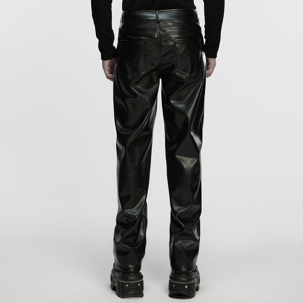 PUNK RAVE Men's Cyberpunk Eyelet Strap Zip Faux Leather Pants