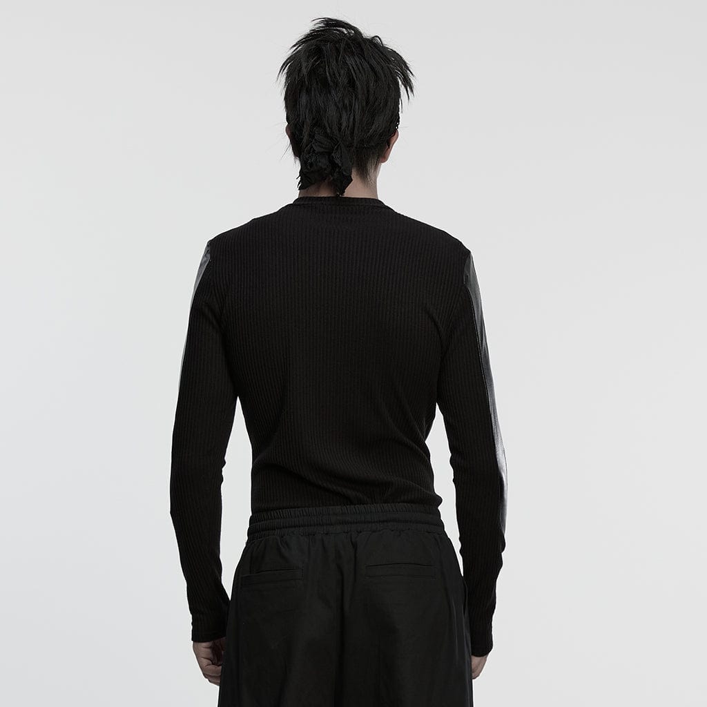 PUNK RAVE Men's Cyberpunk Eyelets Splice Long Sleeved T-shirt