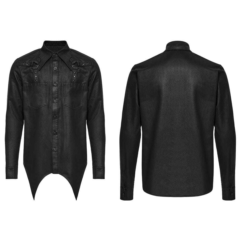 PUNK RAVE Men's Cyberpunk Irregular Bat Collar Shirt