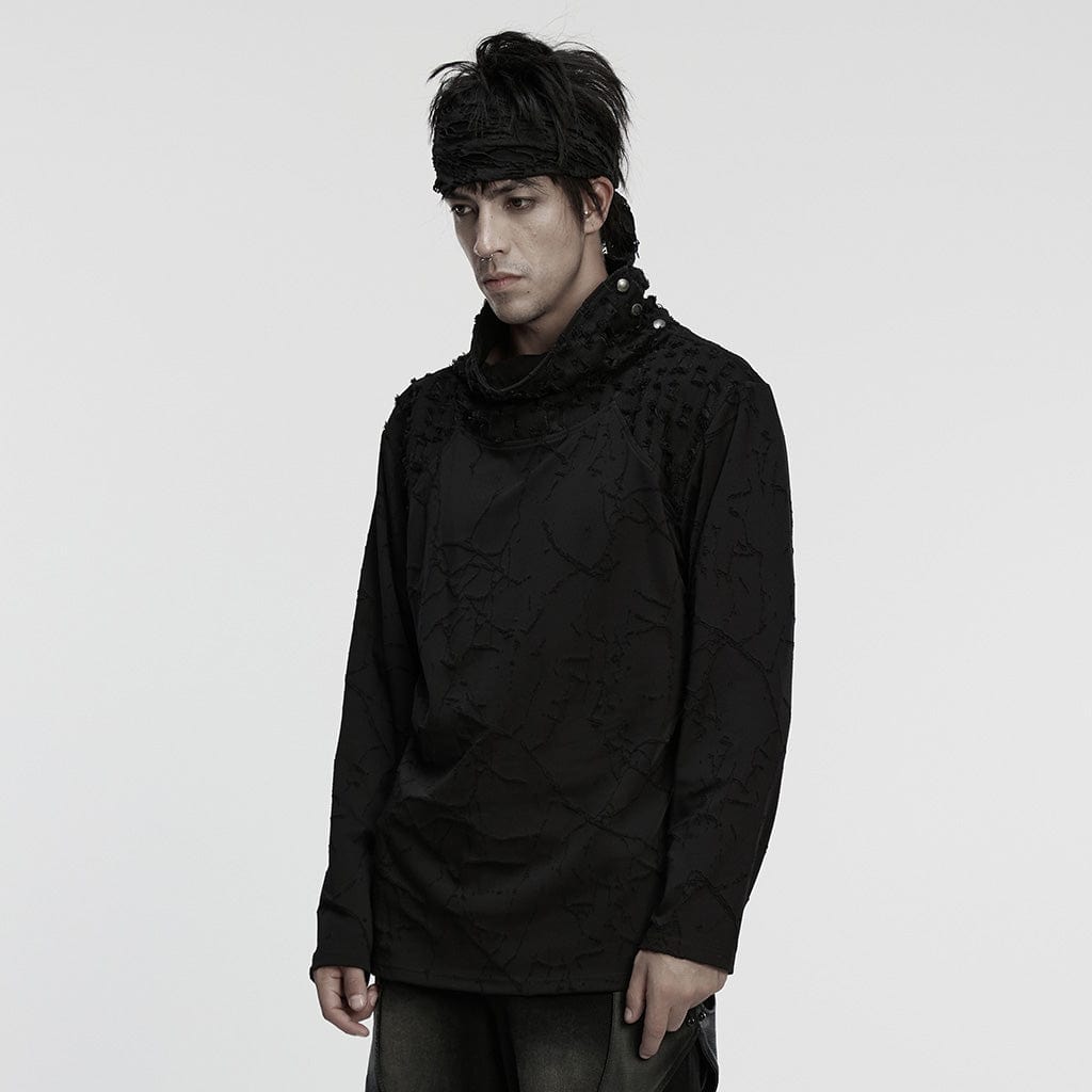 PUNK RAVE Men's Cyberpunk Rivet Ripped Loose T-shirt