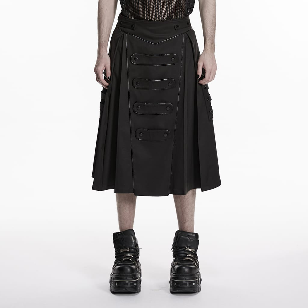 PUNK RAVE Men's Cyberpunk Rivets Big Pockets Pleated Skirt