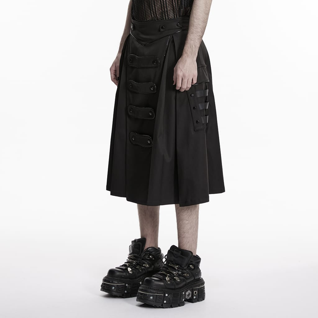 PUNK RAVE Men's Cyberpunk Rivets Big Pockets Pleated Skirt