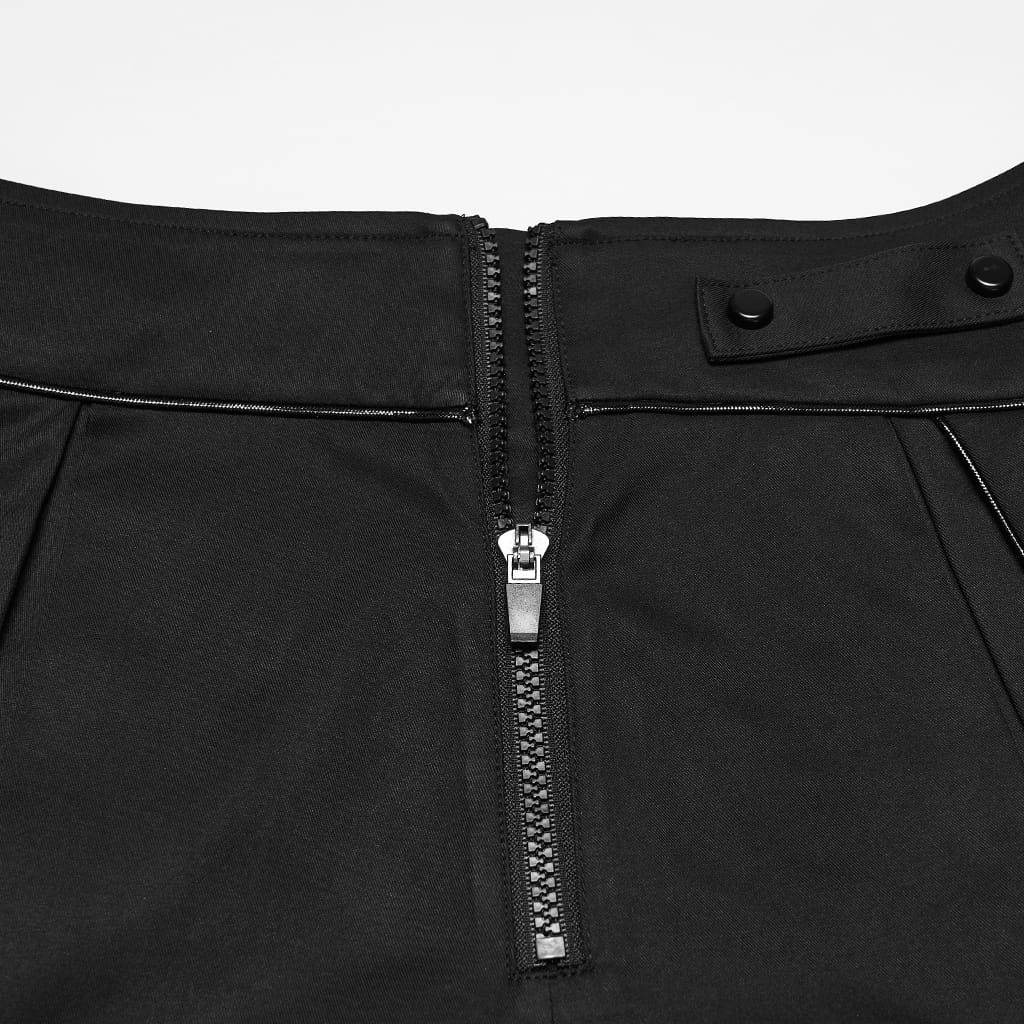 PUNK RAVE Men's Cyberpunk Rivets Big Pockets Pleated Skirt