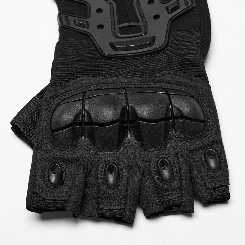 PUNK RAVE Men's Cyberpunk Rubber Patched Half-finger Gloves