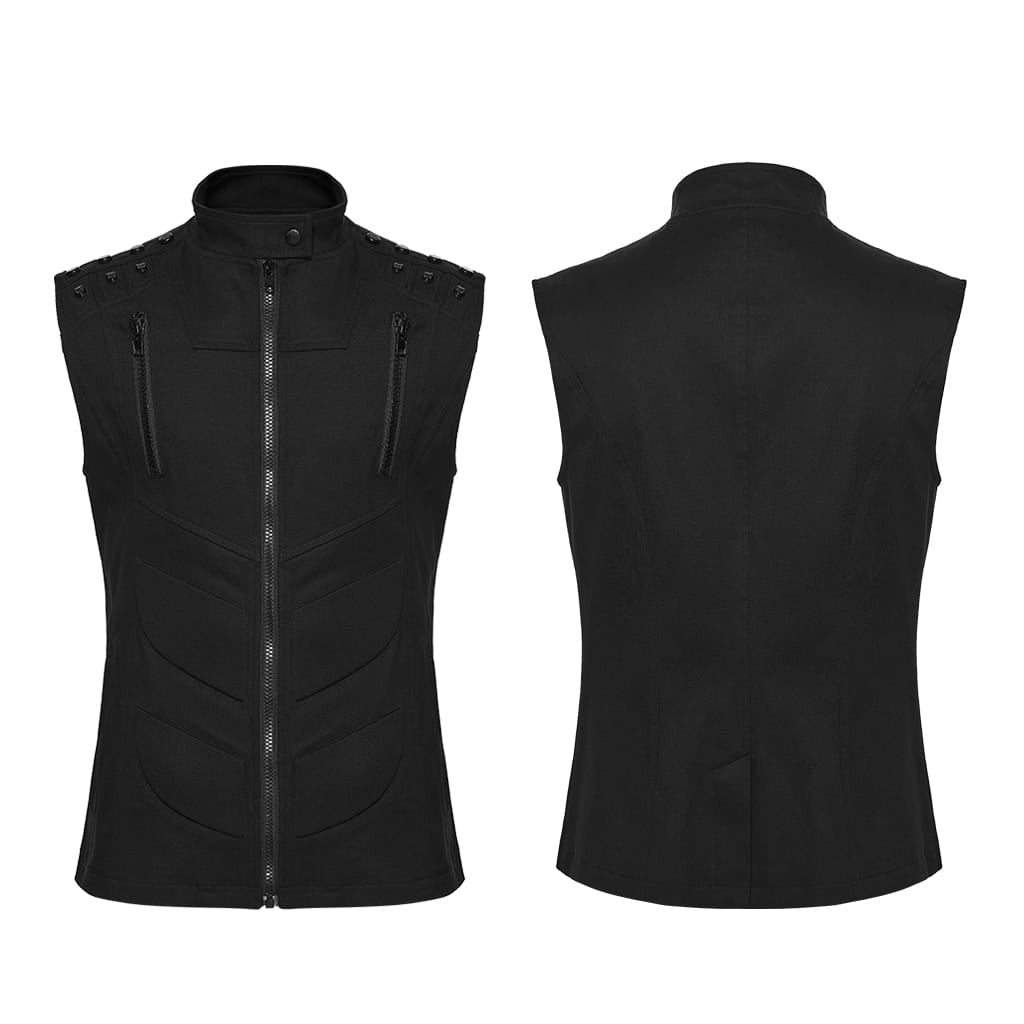 PUNK RAVE Men's Cyberpunk Skull Rivet Zip Vest