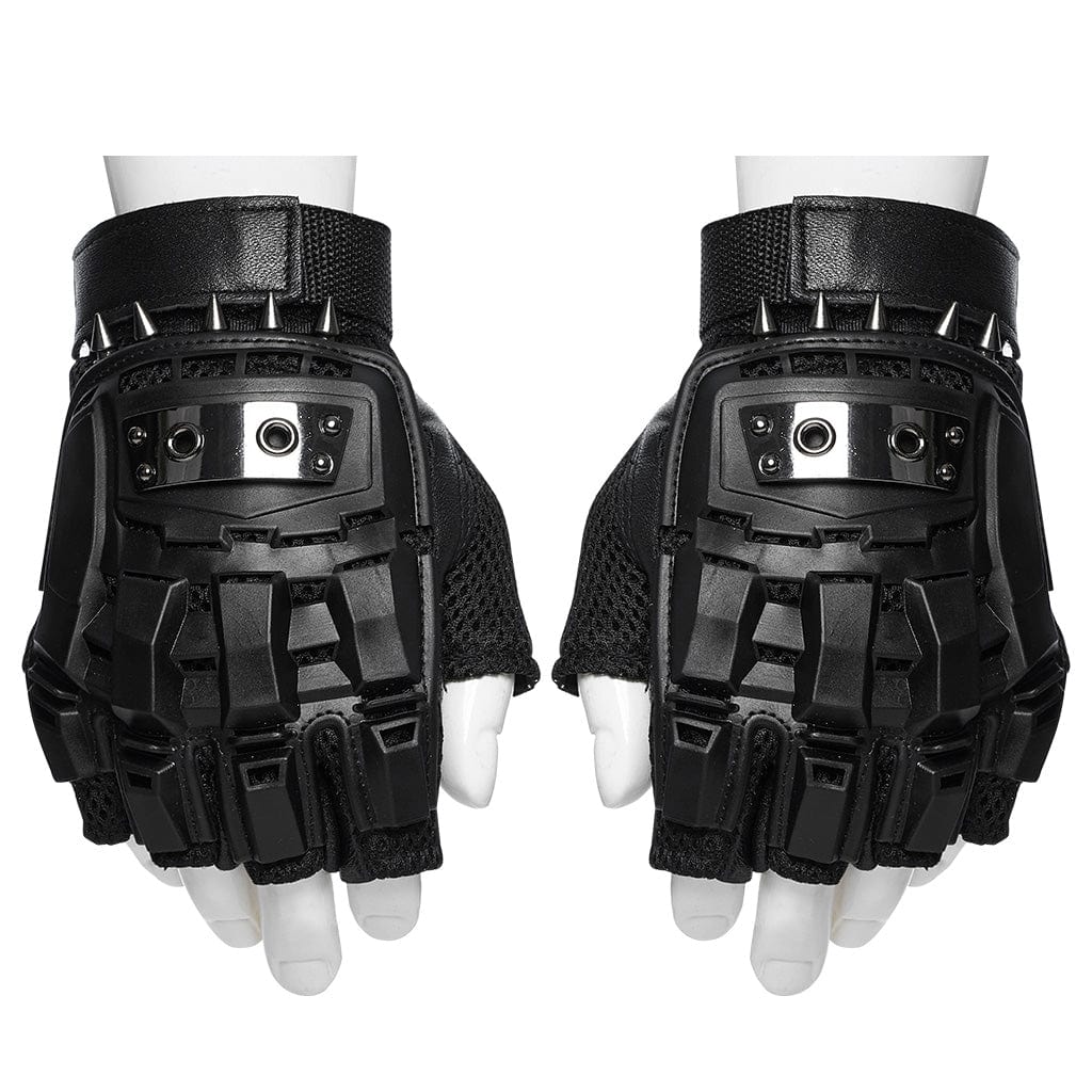 PUNK RAVE Men's Cyberpunk Spike Mesh Shell Gloves