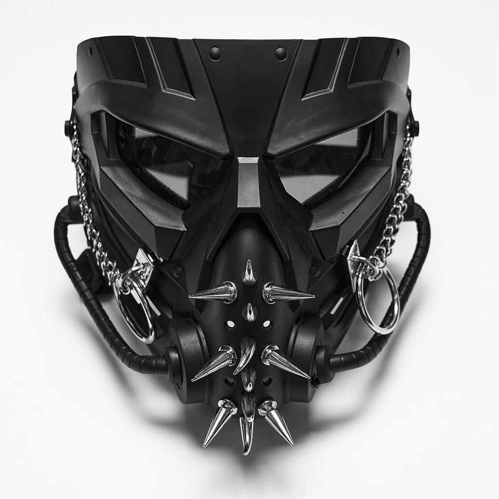 PUNK RAVE Men's Cyberpunk Spiked Chain Ring Mask