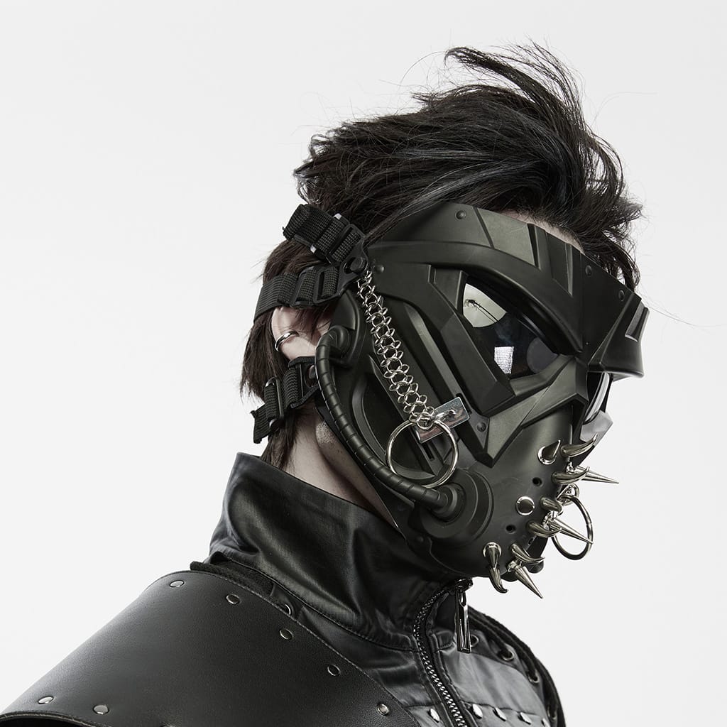 PUNK RAVE Men's Cyberpunk Spiked Chain Ring Mask