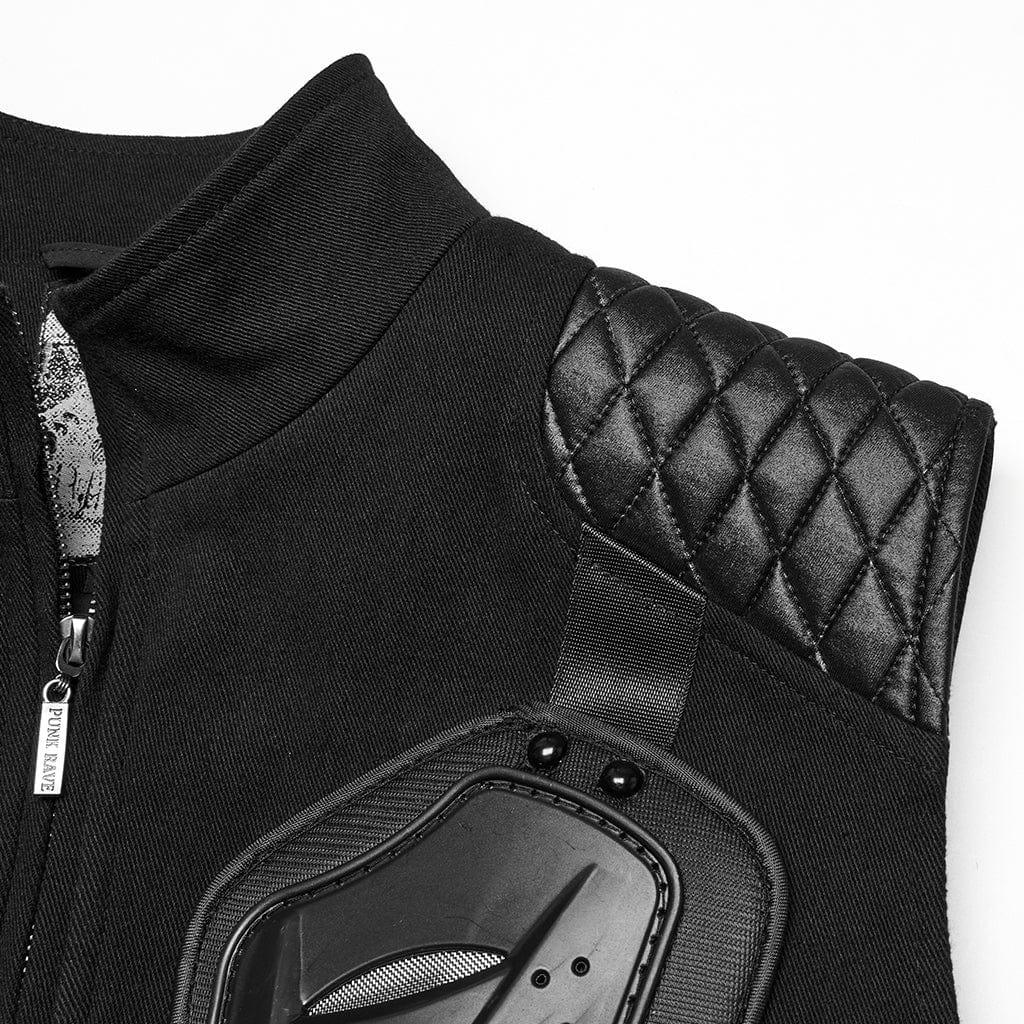 PUNK RAVE Men's Cyberpunk Stand Collar Armour Splice Vest
