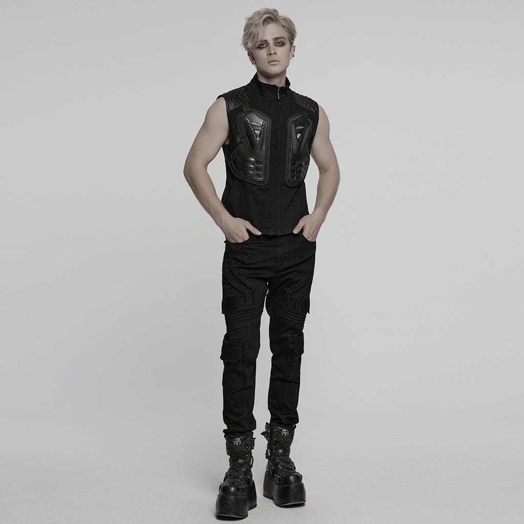PUNK RAVE Men's Cyberpunk Stand Collar Armour Splice Vest