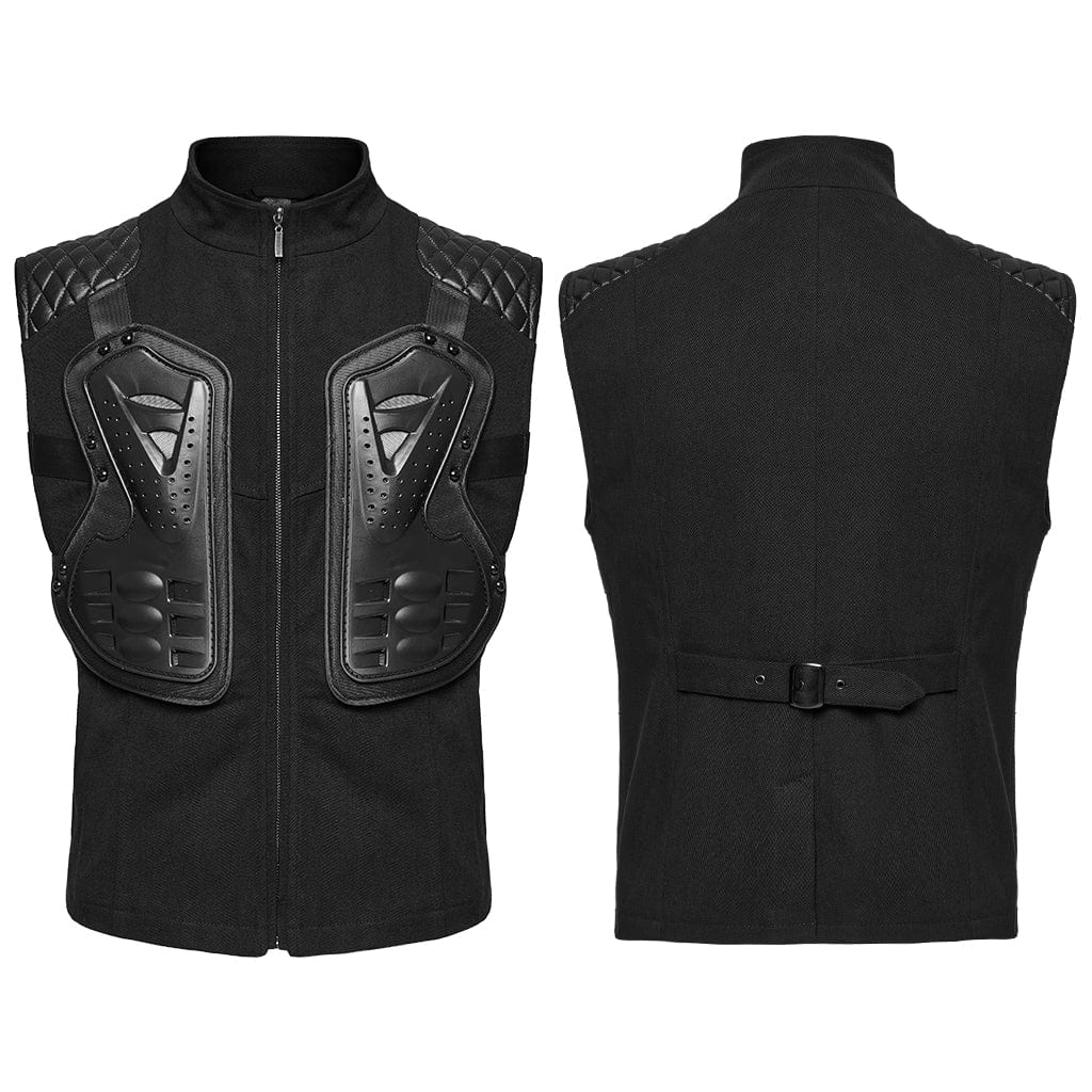 PUNK RAVE Men's Cyberpunk Stand Collar Armour Splice Vest