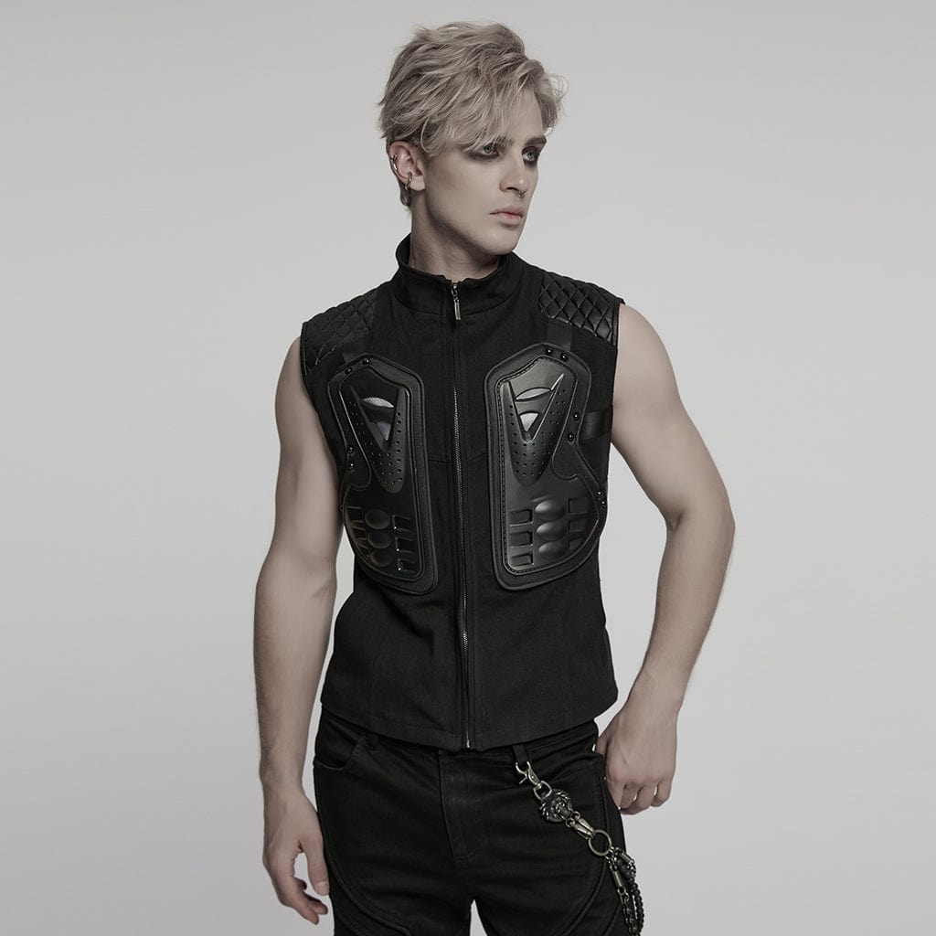 PUNK RAVE Men's Cyberpunk Stand Collar Armour Splice Vest