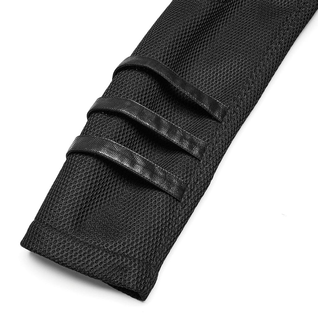 PUNK RAVE Men's Cyberpunk Stand Collar Mesh Splice Faux Leather Coat