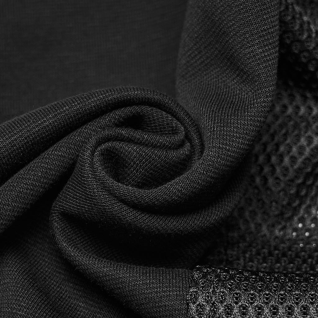 PUNK RAVE Men's Cyberpunk Stand Collar Zip Hooded Short Vest