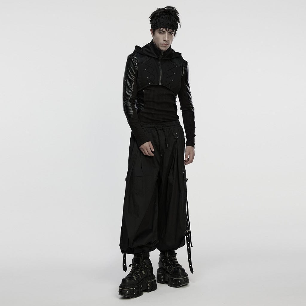 PUNK RAVE Men's Cyberpunk Strappy Rivets Cuffed Pants