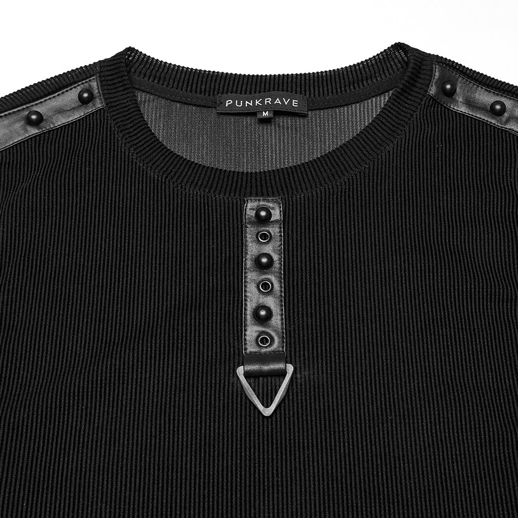 PUNK RAVE Men's Cyberpunk Studded Sheer Mesh Vest Black