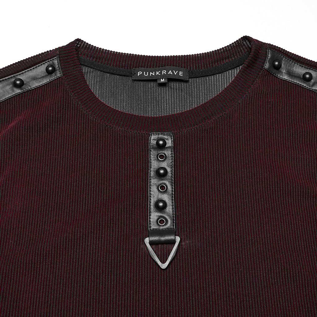 PUNK RAVE Men's Cyberpunk Studded Sheer Mesh Vest Red