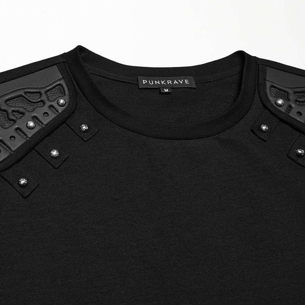 PUNK RAVE Men's Cyberpunk Studded Shoulder Patched Vest