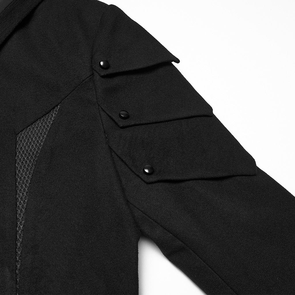 PUNK RAVE Men's Cyberpunk Zip Stand Collar Hooded Jacket