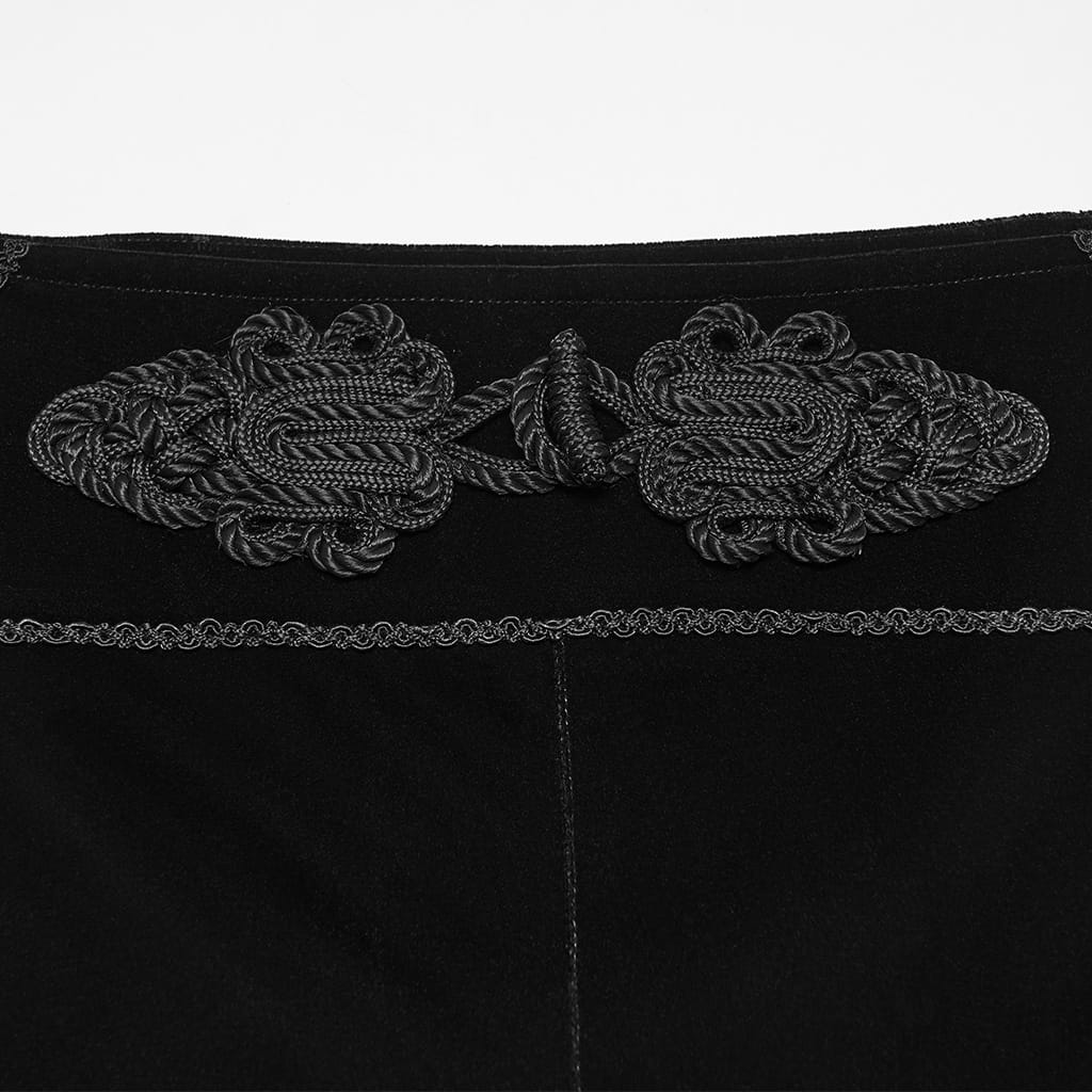 PUNK RAVE Men's Gothic Applique Lace-up Side Zipper Pants Black