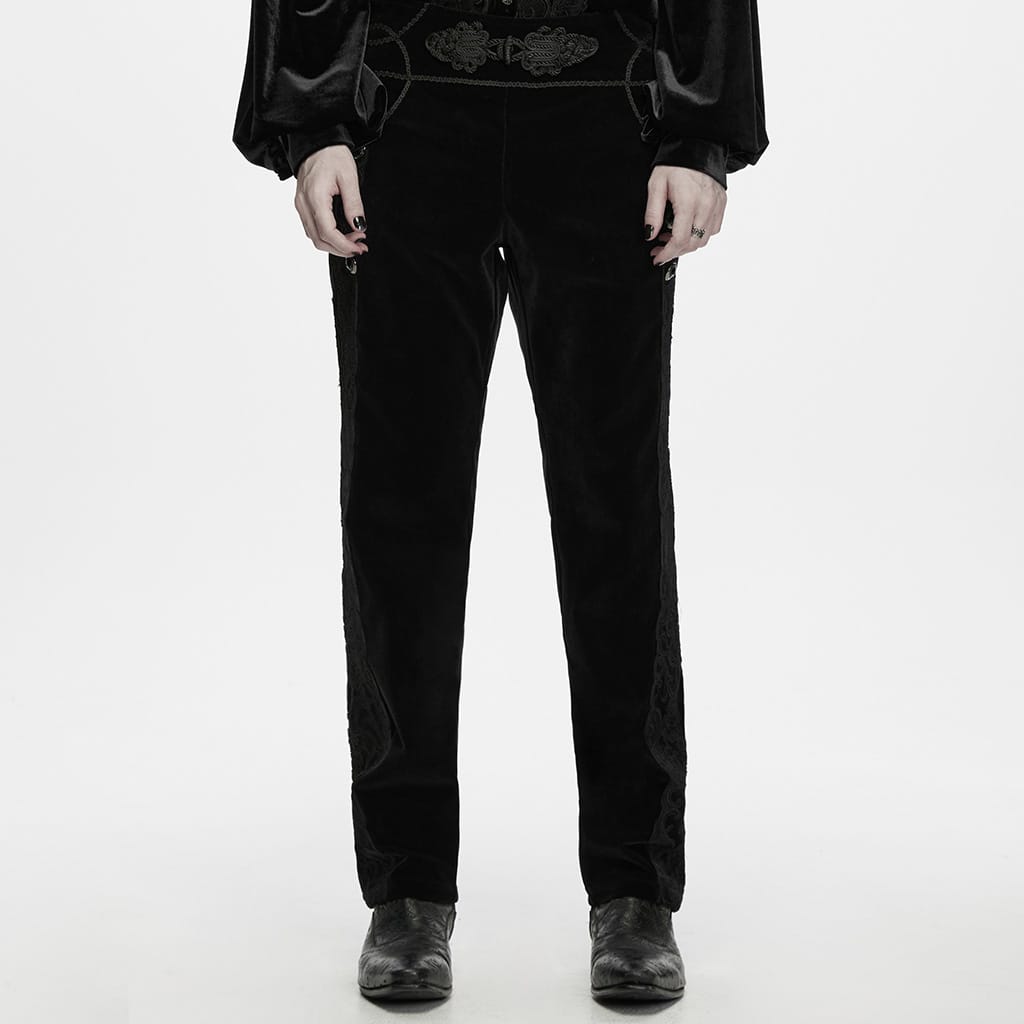 PUNK RAVE Men's Gothic Applique Lace-up Side Zipper Pants Black