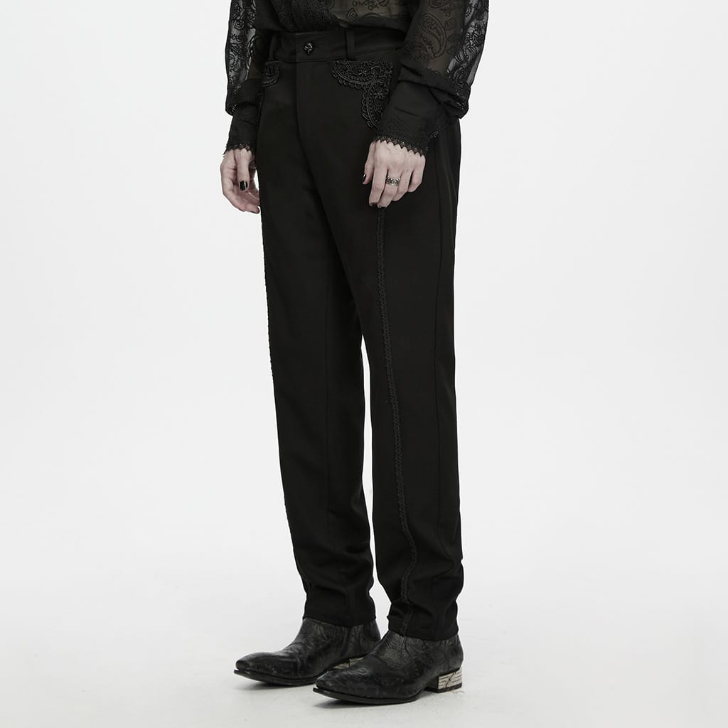 PUNK RAVE Men's Gothic Applique Trimmed Slim Pants