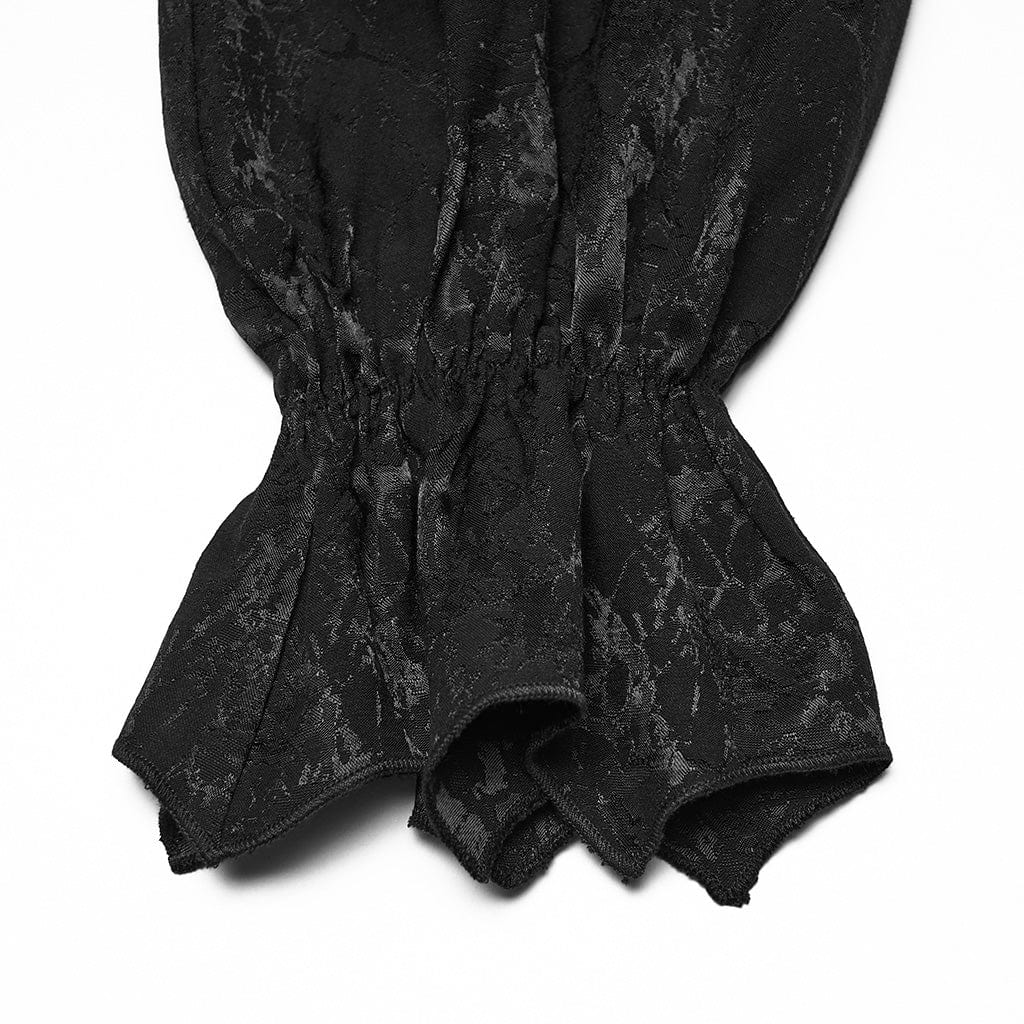 PUNK RAVE Men's Gothic Asymmetric Printed Puff Sleeved Shirt Black