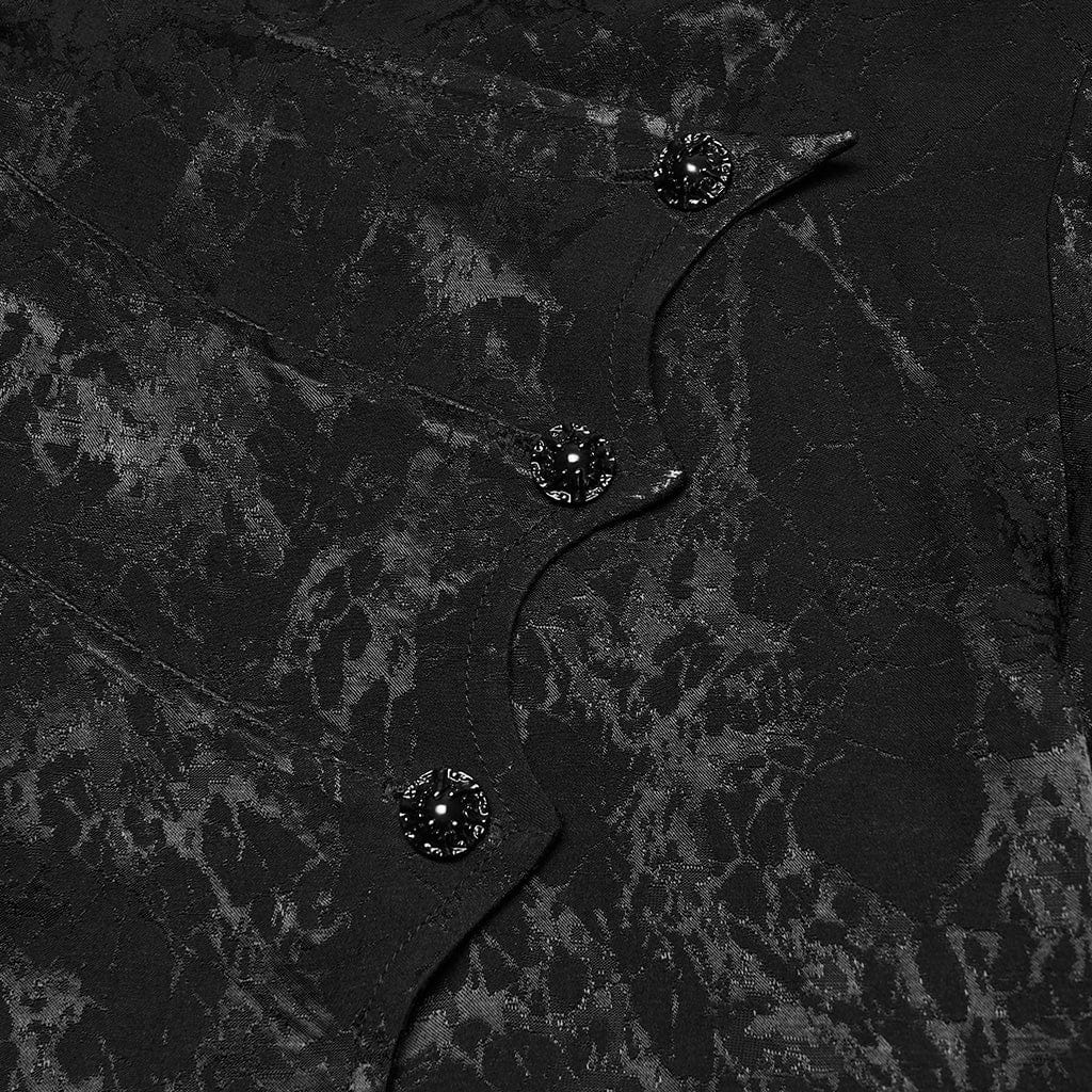 PUNK RAVE Men's Gothic Asymmetric Printed Puff Sleeved Shirt Black