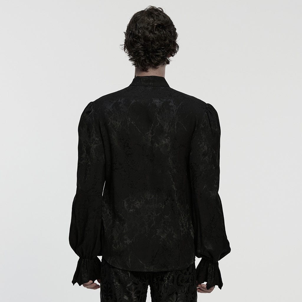 PUNK RAVE Men's Gothic Asymmetric Printed Puff Sleeved Shirt Black