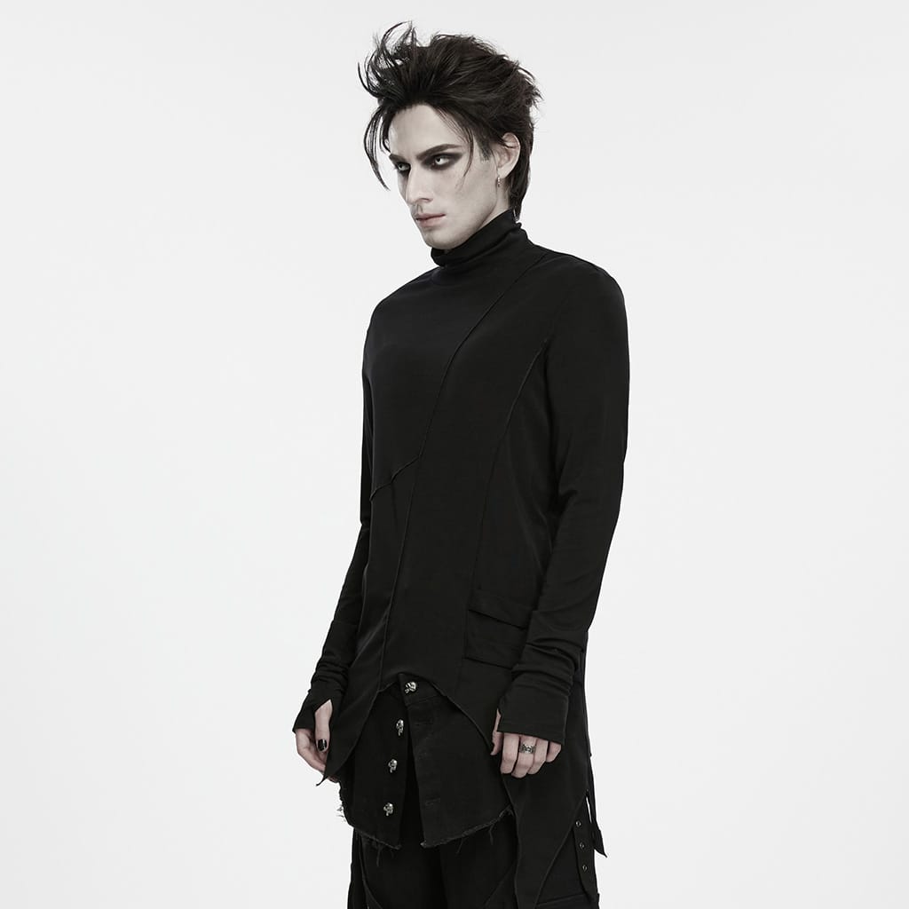 PUNK RAVE Men's Gothic Asymmetric Turtle Neck Long Sleeve Top