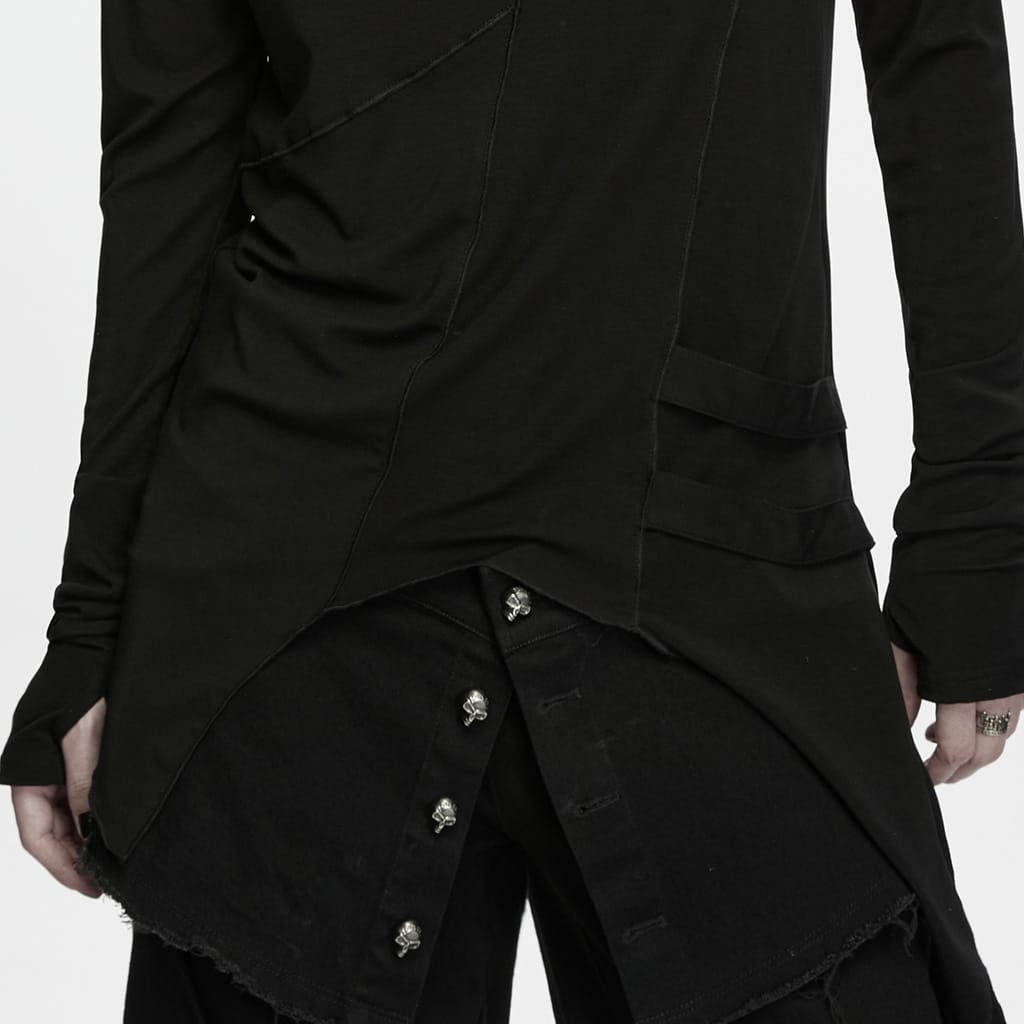 PUNK RAVE Men's Gothic Asymmetric Turtle Neck Long Sleeve Top