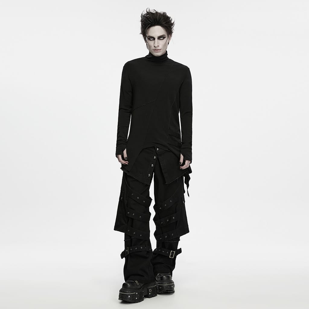 PUNK RAVE Men's Gothic Asymmetric Turtle Neck Long Sleeve Top