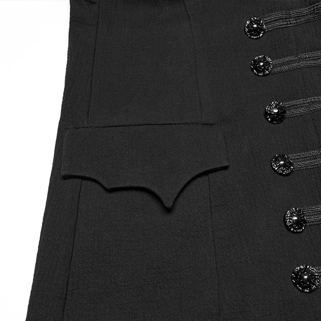PUNK RAVE Men's Gothic Batlike Collar Buckle Long Vest