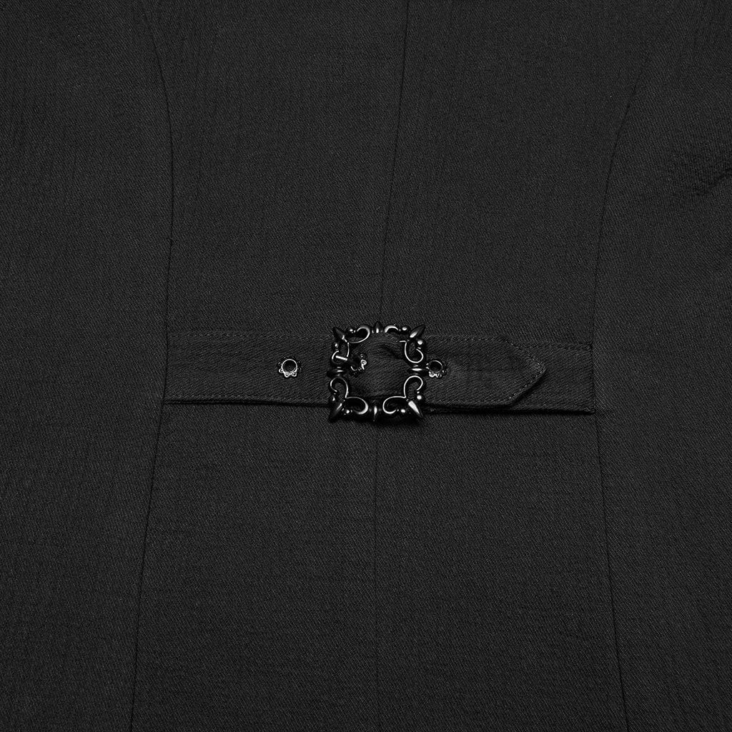 PUNK RAVE Men's Gothic Batlike Collar Buckle Long Vest