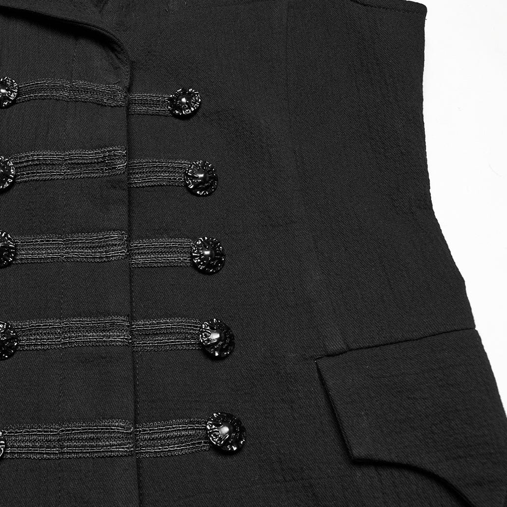 PUNK RAVE Men's Gothic Batlike Collar Buckle Long Vest
