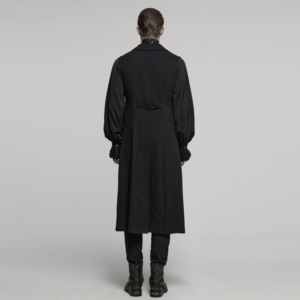 PUNK RAVE Men's Gothic Batlike Collar Buckle Long Vest