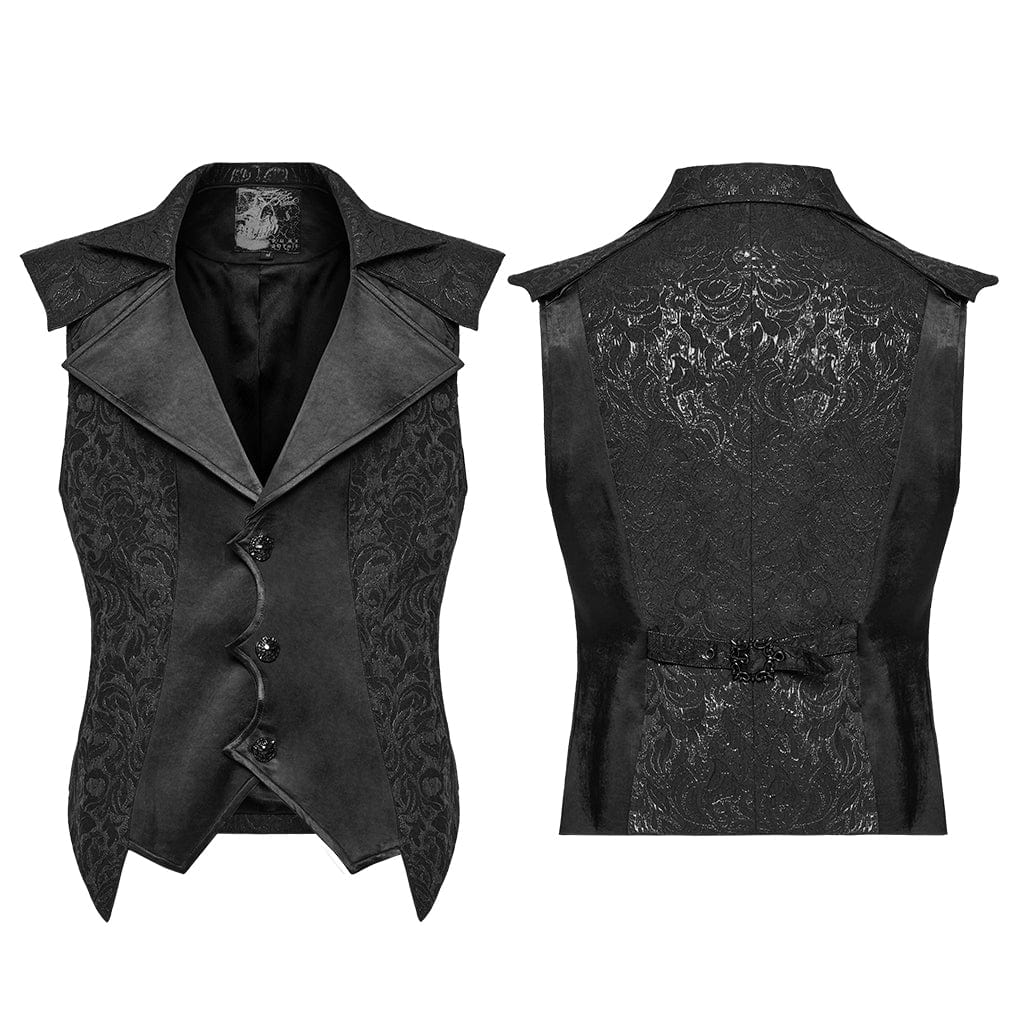 PUNK RAVE Men's Gothic Batlike Hem Jacquard Waistcoat