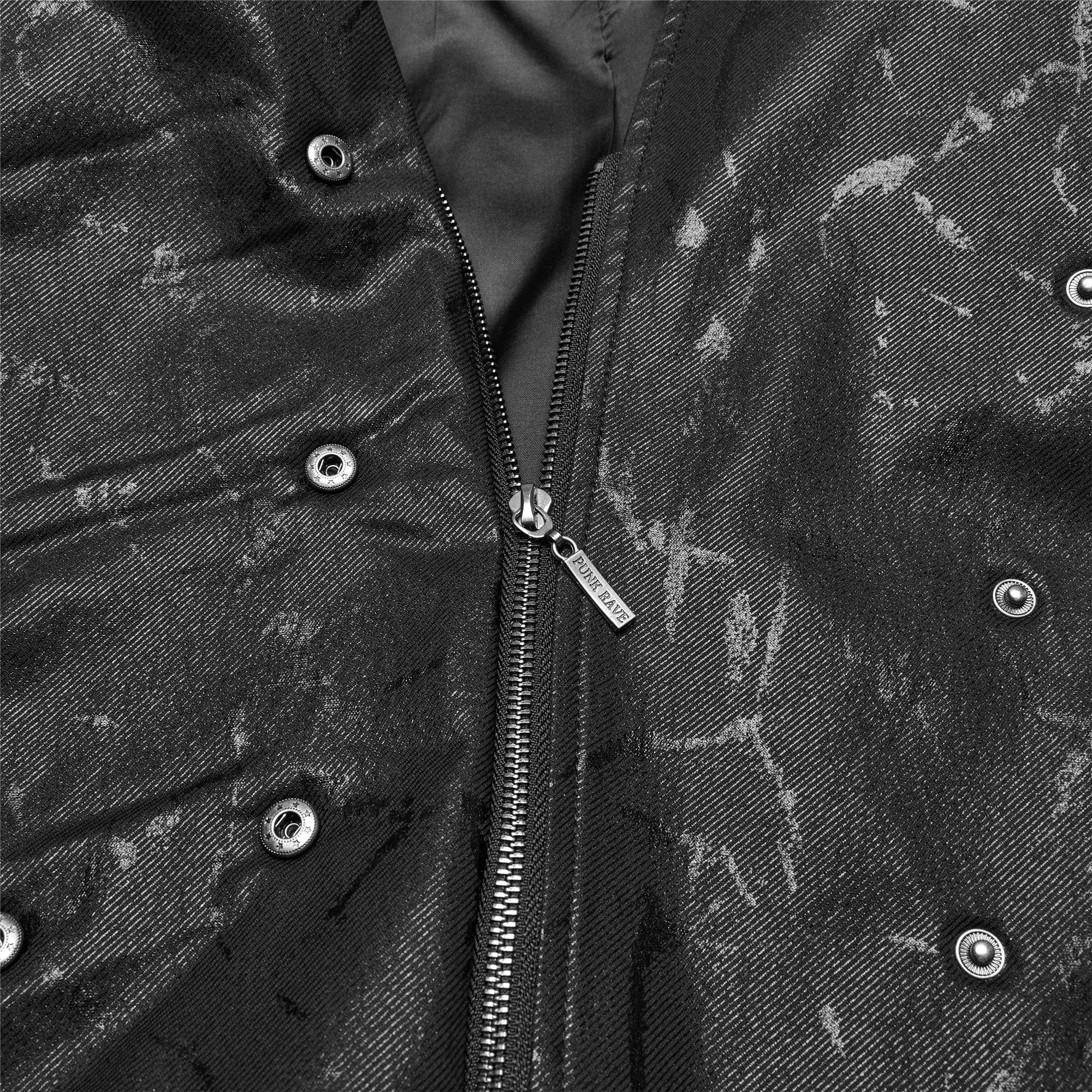 PUNK RAVE Men's Gothic Black Stretch Twill Fabric Chef Faux Leather Coat