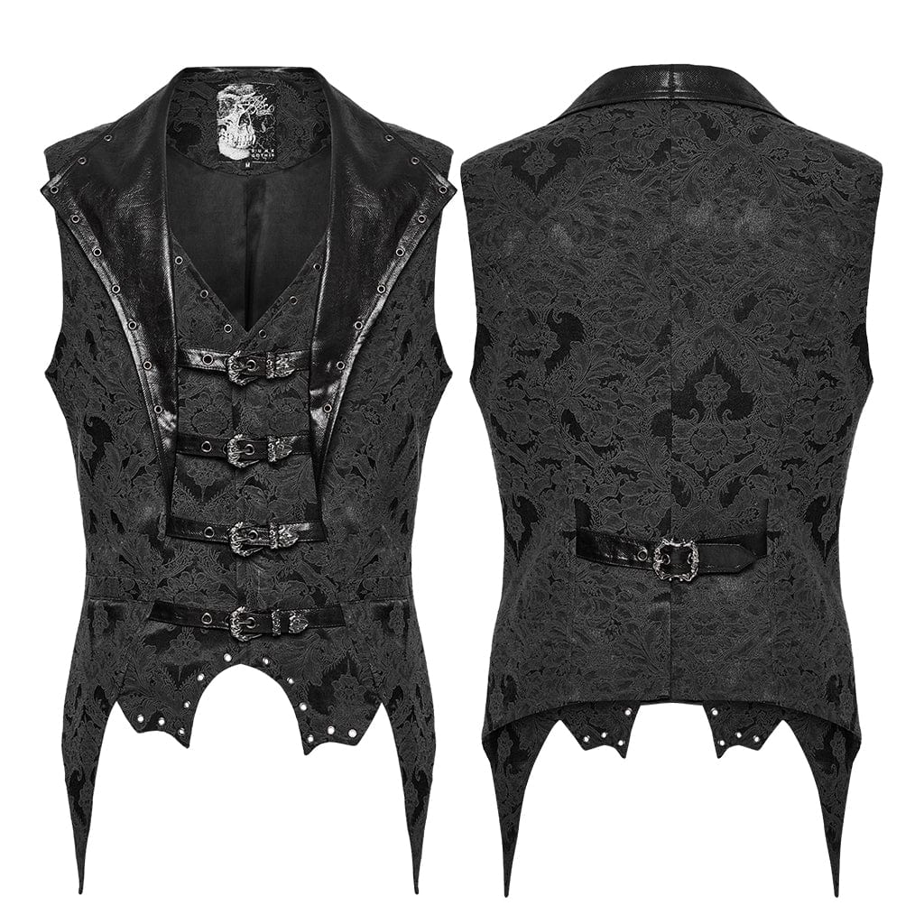 PUNK RAVE Men's Gothic Buckle Batlike Jacquard Vest Black