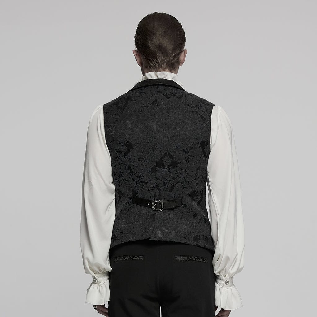 PUNK RAVE Men's Gothic Buckle Batlike Jacquard Vest Black