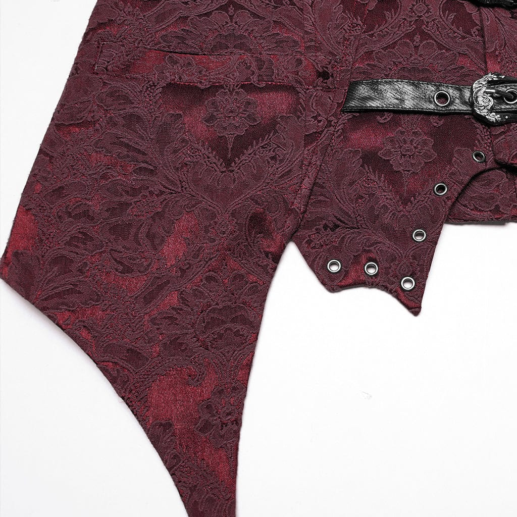 PUNK RAVE Men's Gothic Buckle Batlike Jacquard Vest Red